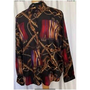 Lauren Ralph Lauren Equestrian Bridle Print Riding Button Down Blouse/Shirt Lg